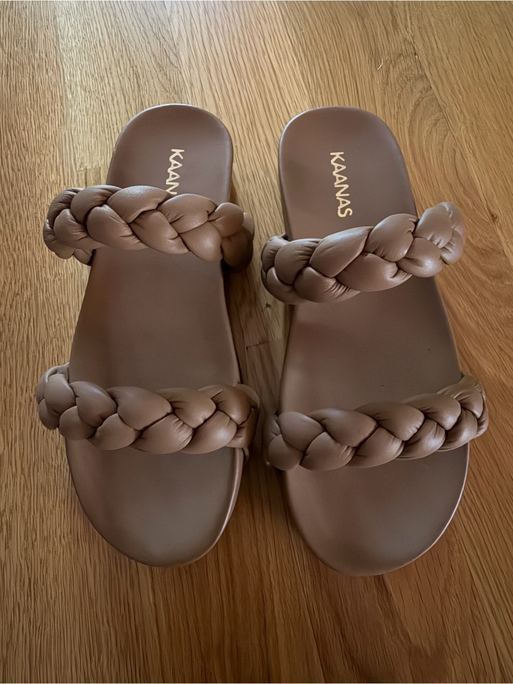 Kaanas Coco Chunky Braided Double-Strap Slide Sandals in Coffee Brown
